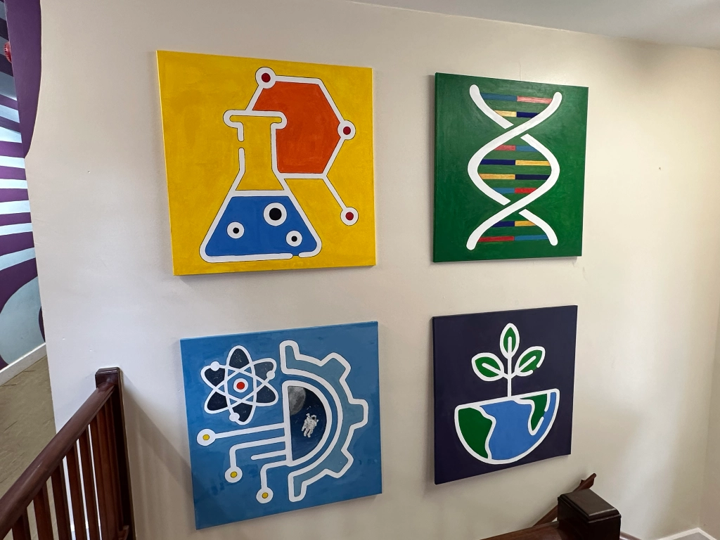 Science murals for Chemistry, Biology, Physics and Ecology.